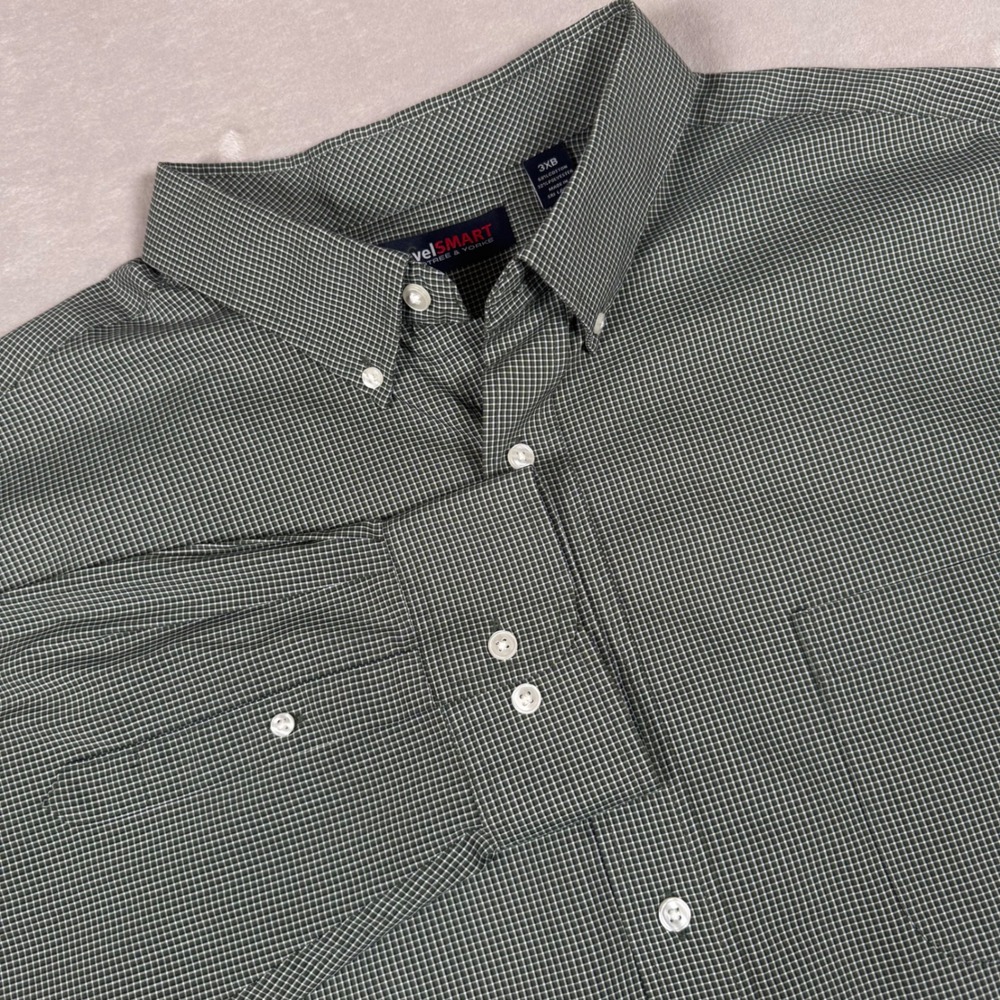 Roundtree & Yorke TravelSmart Shirt Mens 3XB Green Micro Check Button Down